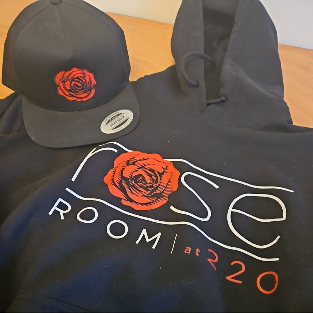 Red Rose hoodie long sleeve unisex Black Snapback W/ A Red Rose Embroidered med